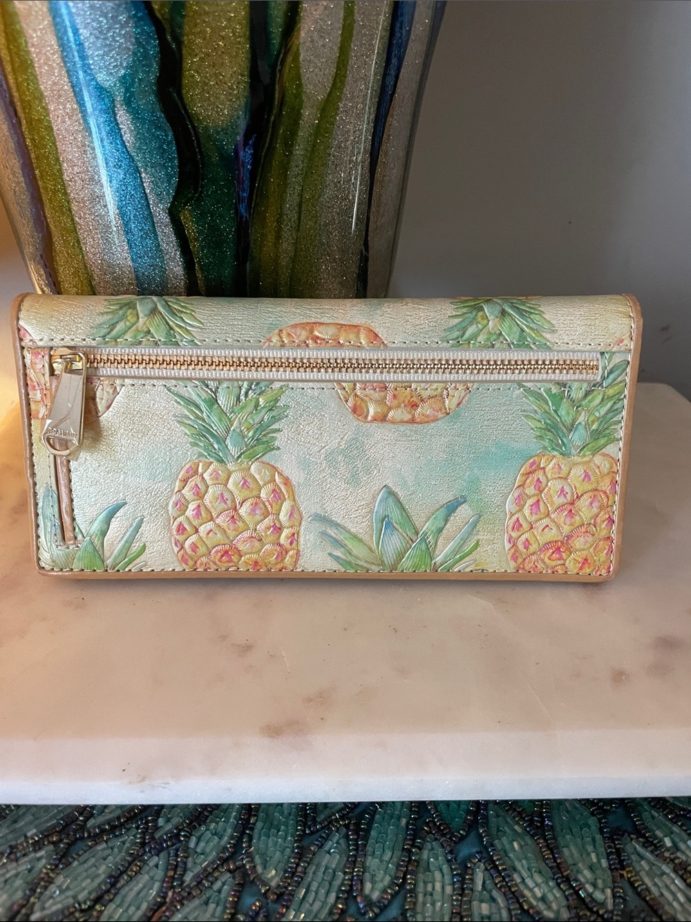Brahmin Pineapple Print bifold in Wallet in Pastel Yellow, Pink & Green - Picture 2 of 4